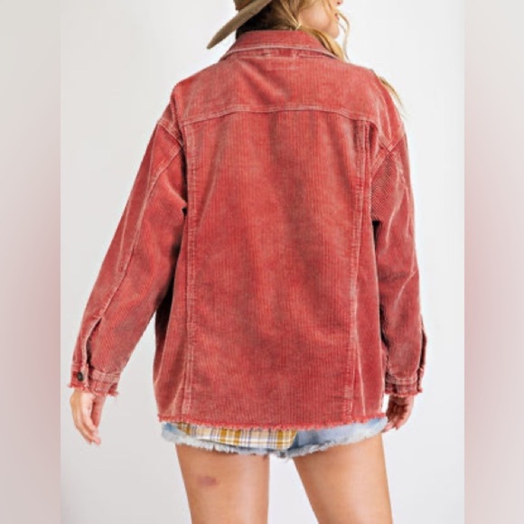 Easel Los Angeles RAW HEM BUTTON UP CORDUROY WOMENS BARN JACKET SIZE S - Picture 8 of 10